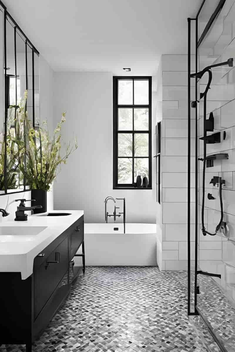 تصویر 2 از کاشی حمام سیاه و سفید با طراحی خاص و زیبایی بی‌ زمان